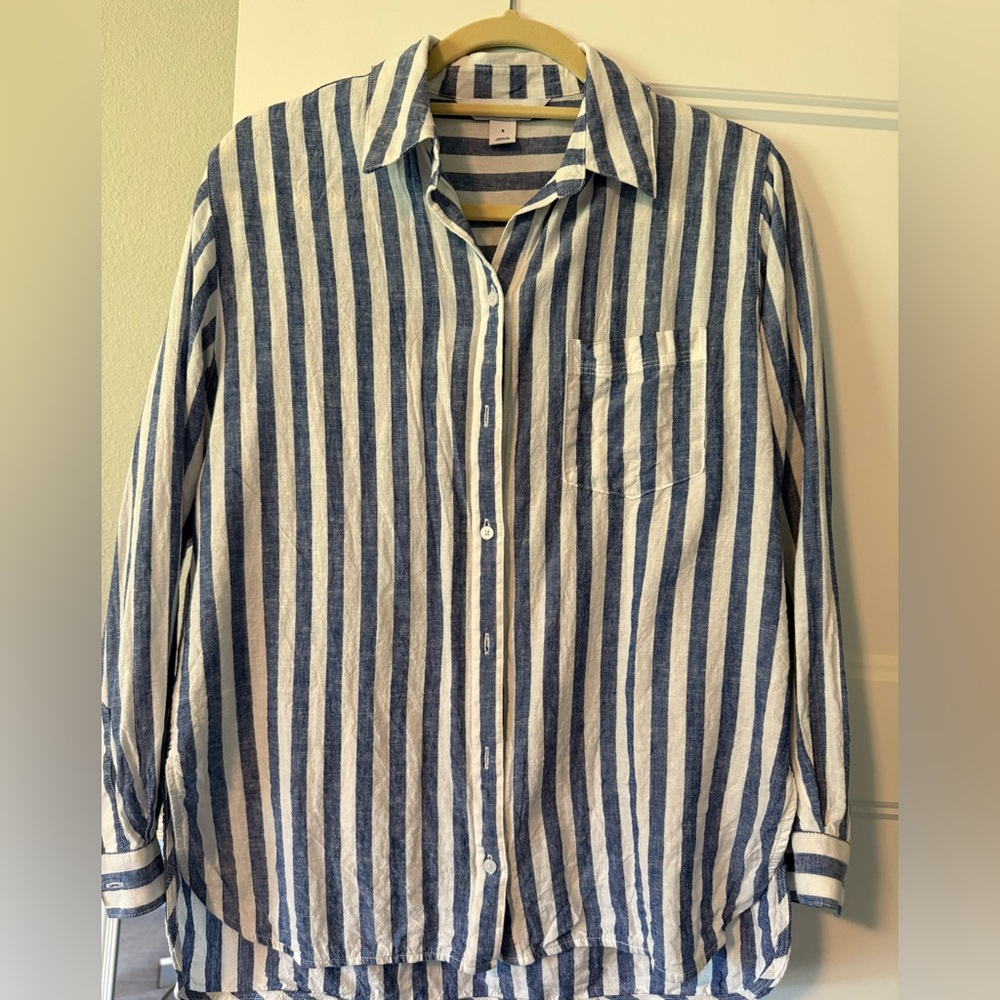 Blue and White Striped Men's Shirt